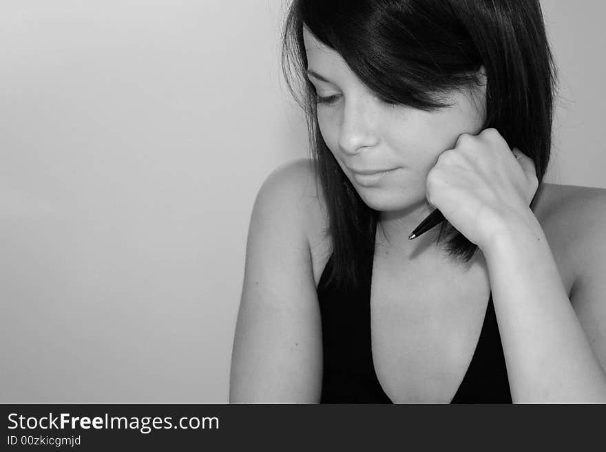 Young woman on gray background. Young woman on gray background