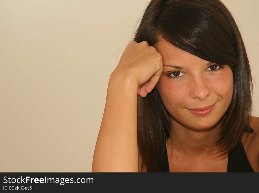 Young woman on red/yellow background. Young woman on red/yellow background