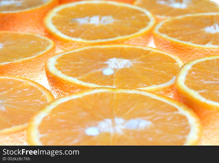 Juicy orange slices with back light