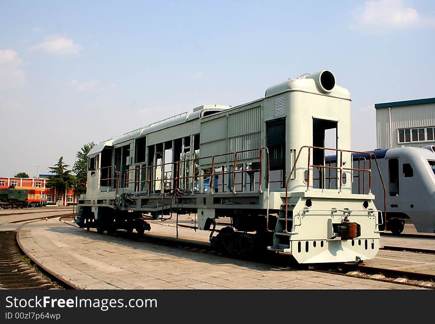 A shell of an unfinished electonic train. A shell of an unfinished electonic train