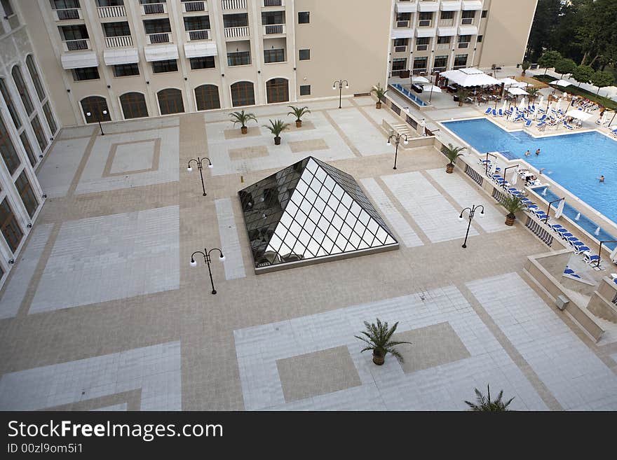 Swimming pool side with chairs