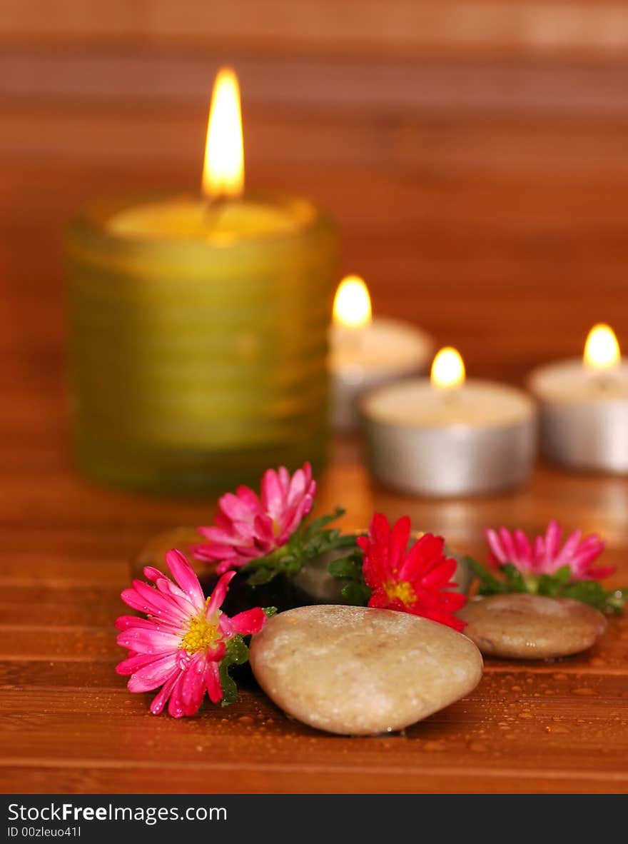 Spa objects -stones, flowers, candle