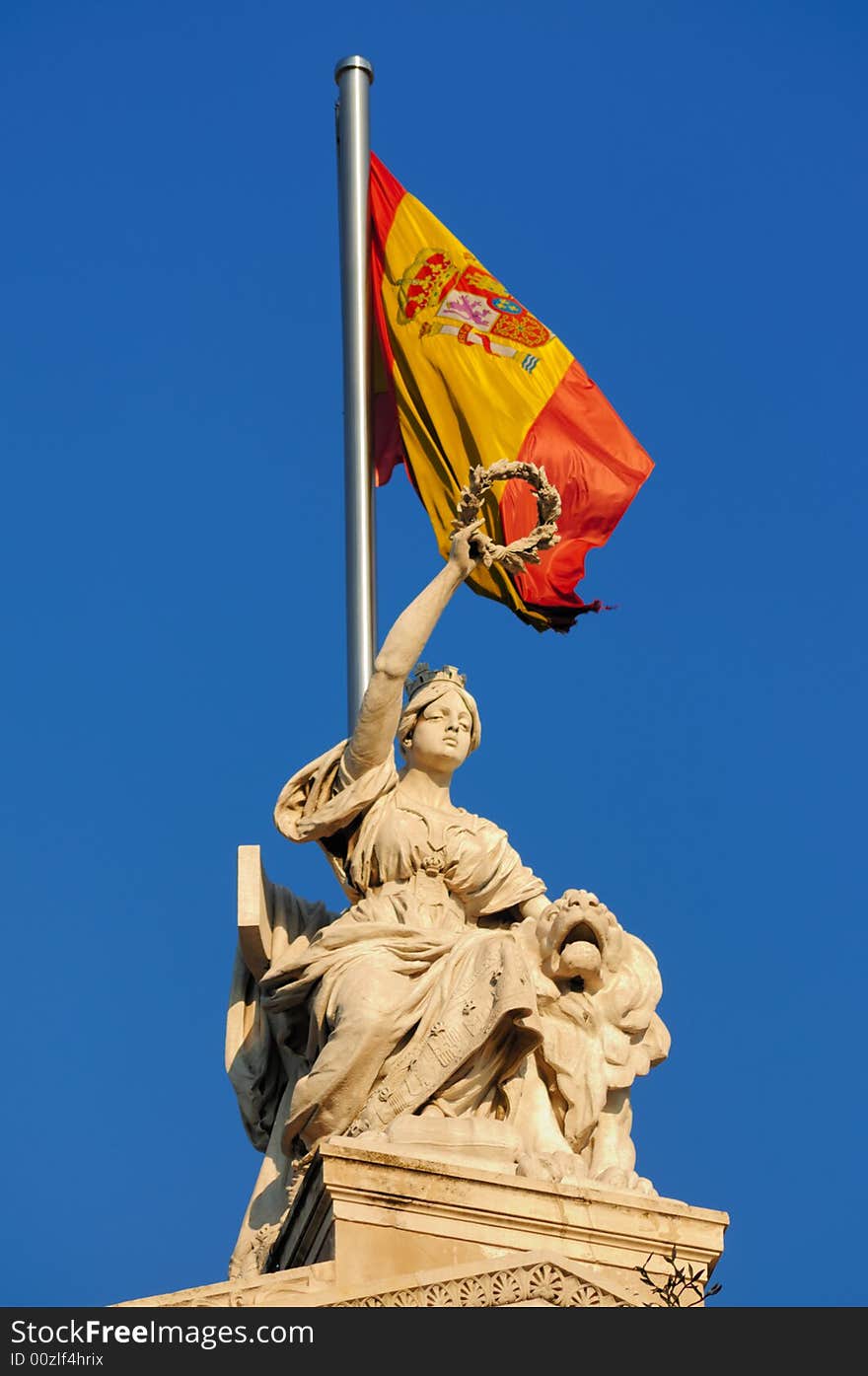 Roman simbol of victory, laurel bay crown, over the spanish flag. Roman simbol of victory, laurel bay crown, over the spanish flag