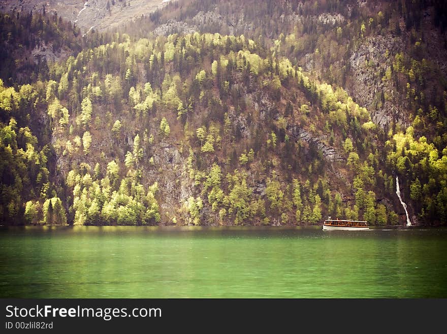 Taken at Koenigssee, Bavaria, Germany. Beautiful forest and lake.