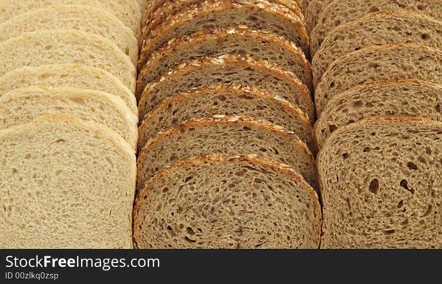 Various kinds of bread in a row