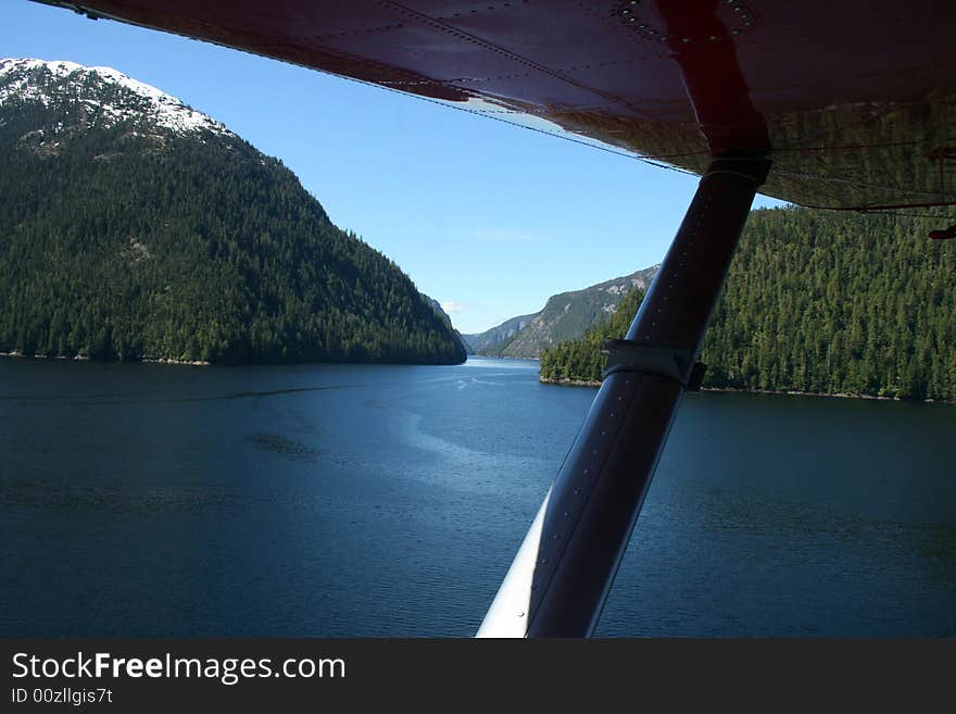 Water landscape with blue skies from a plane in Ketchikan Alaska. Water landscape with blue skies from a plane in Ketchikan Alaska