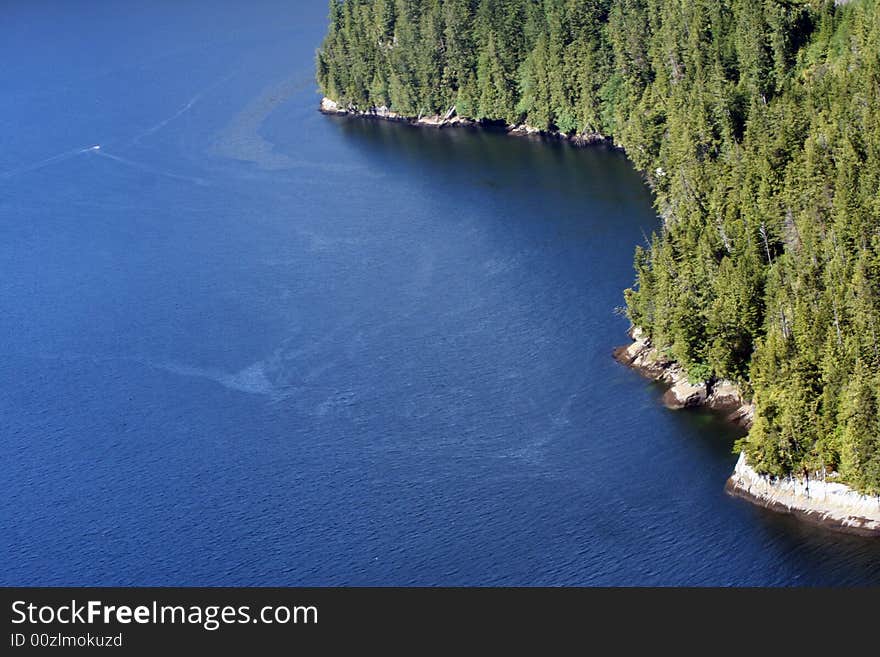 Water landscape with blue skies from a plane in Ketchikan Alaska