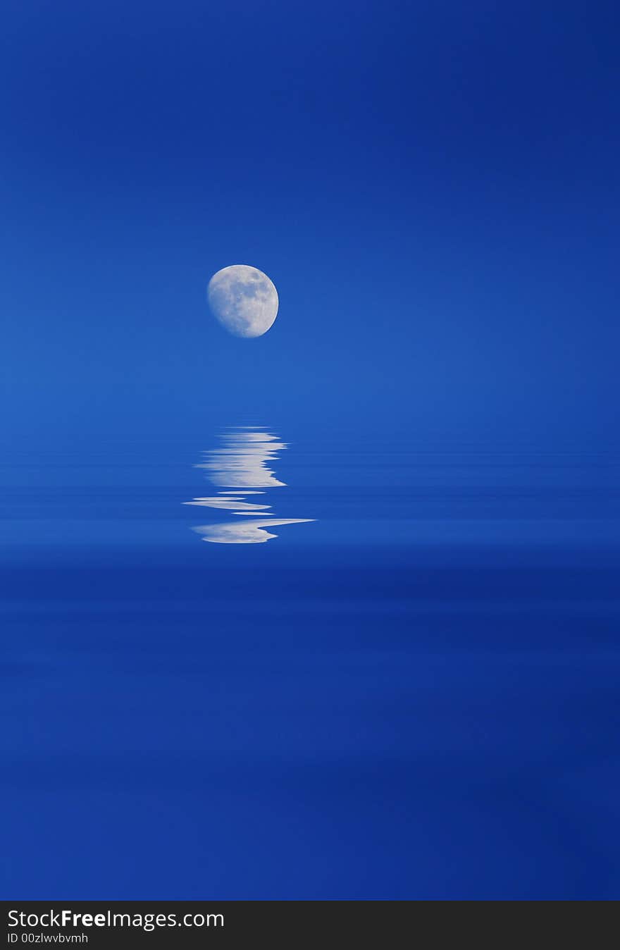 Full Moon Rising Over Watery Horizon. Full Moon Rising Over Watery Horizon