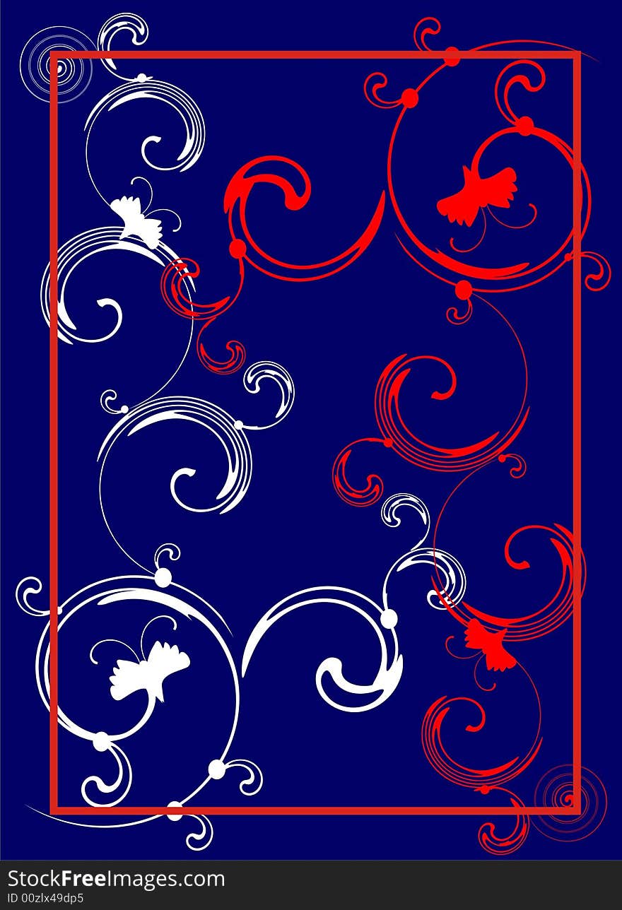 Ornament red and white on turn blue background