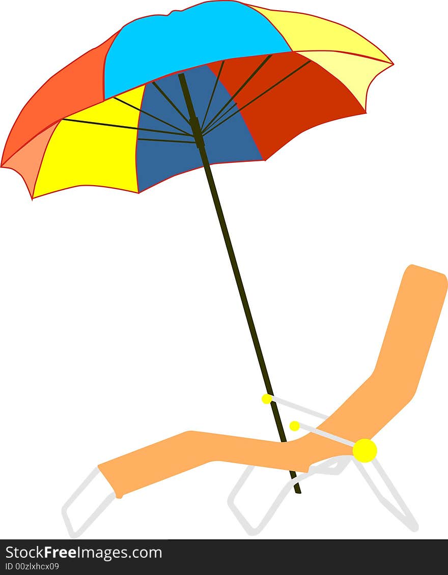 Parasol colour and chaise longue under him