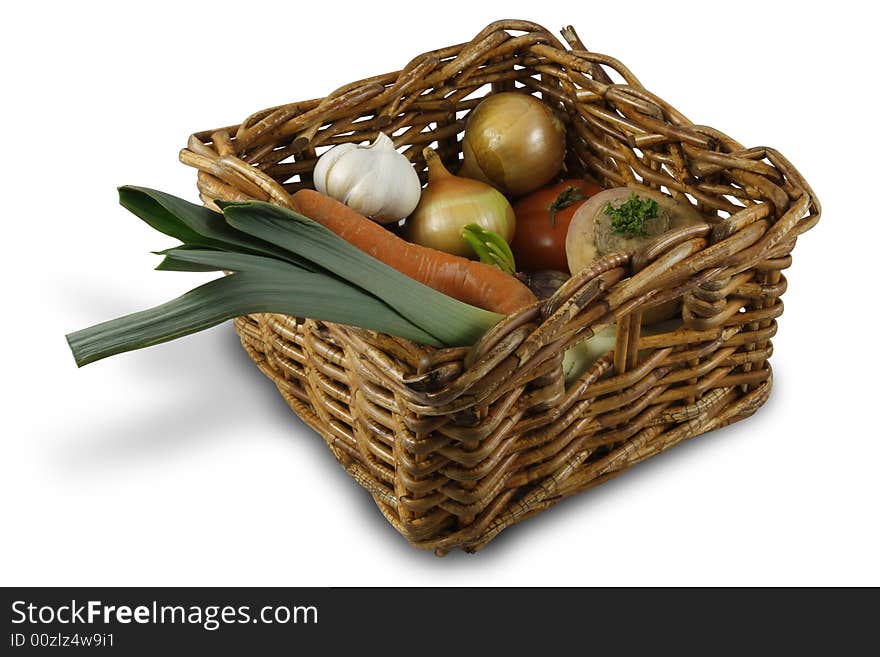 Wicker basket of colorful vegetables