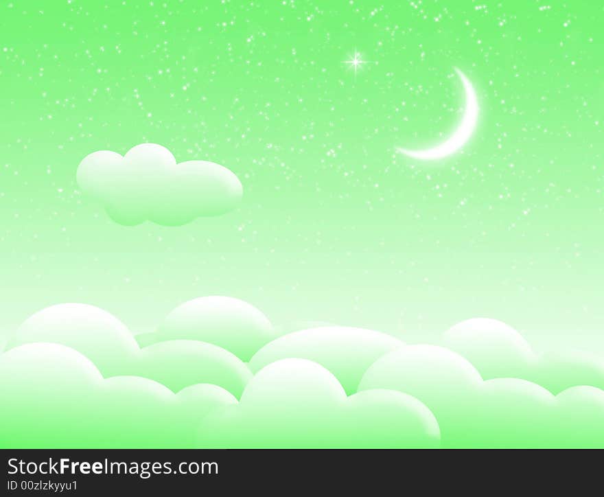 Illustration about sky with clouds and moon. Illustration about sky with clouds and moon