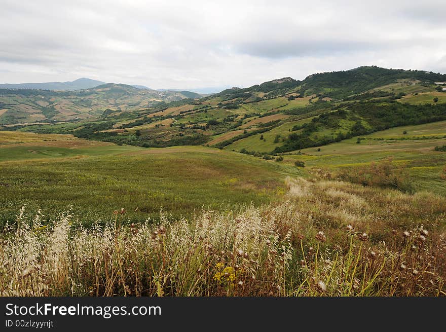 The artificial lake of Casoli in Abruzzo and the fields of wheat around