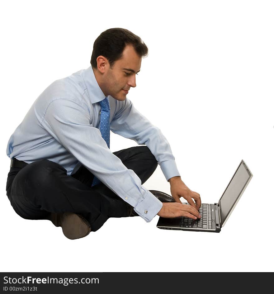 Typing on laptop business man. Typing on laptop business man