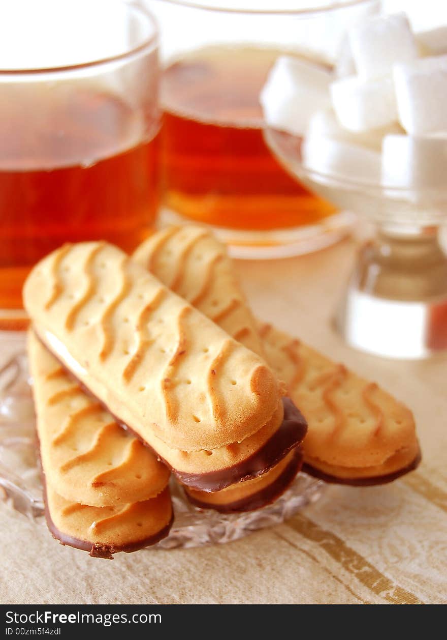 Table set for tea with sweet cookies