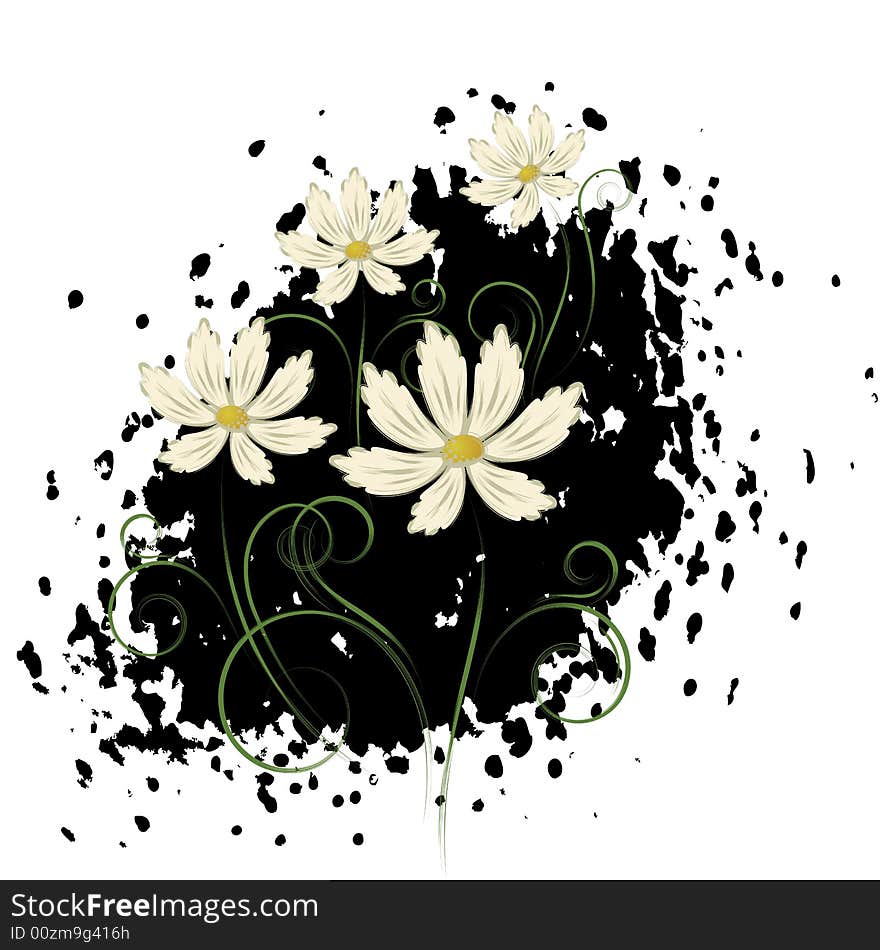 Black background with   abstract beige flowers. Black background with   abstract beige flowers