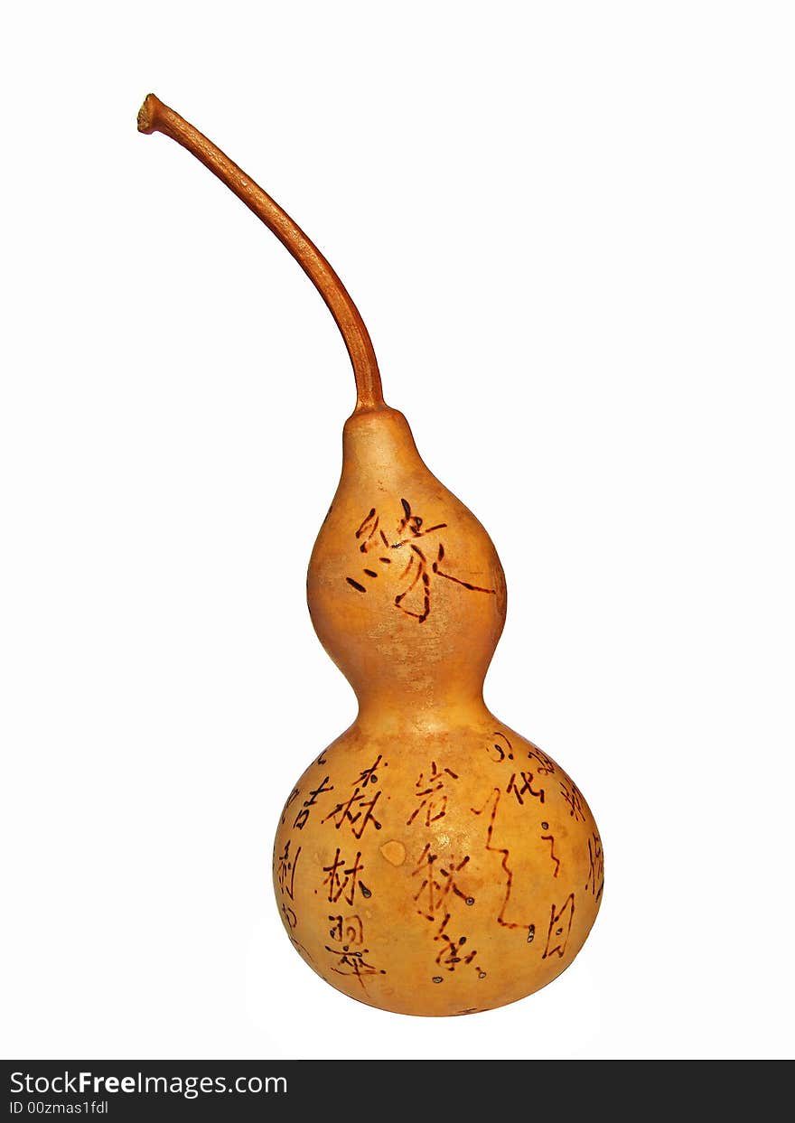 Bottle gourd with chinese characters on it.