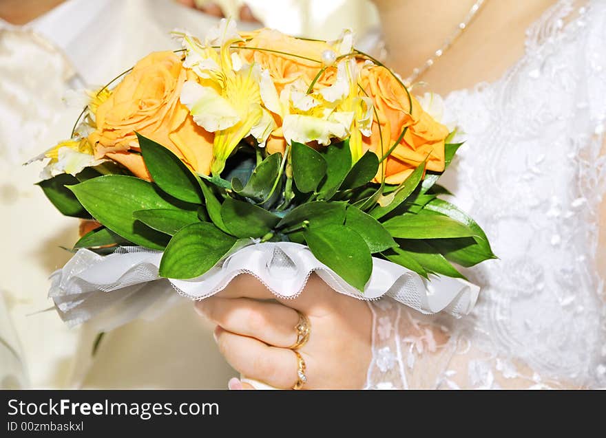 Groom And Bride With Bouquet