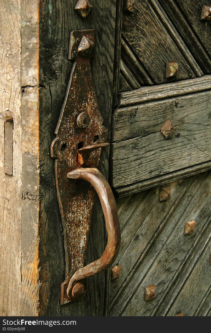 Old door with a lock close up