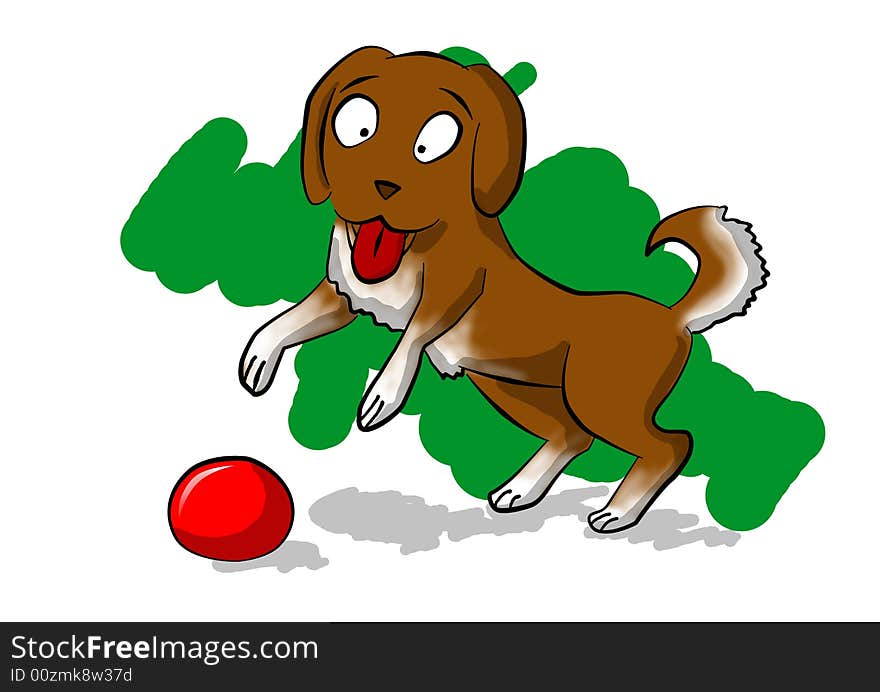 Lucky dog with red ball