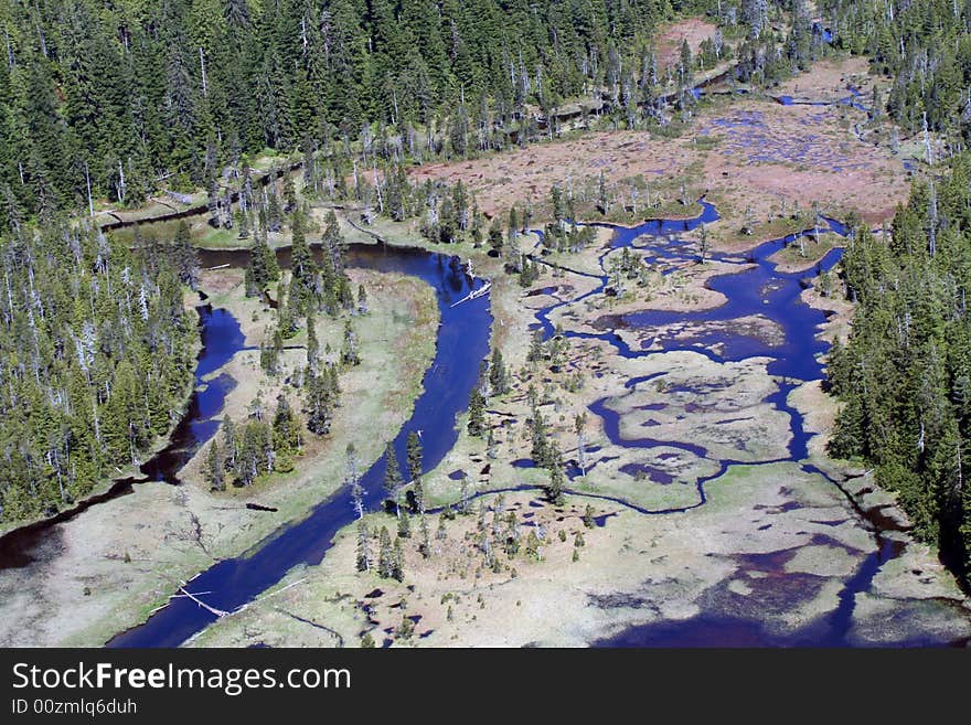 Water landscape with blue skies from a plaine