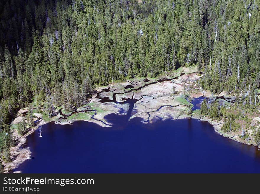 Water landscape with blue skies from a plaine