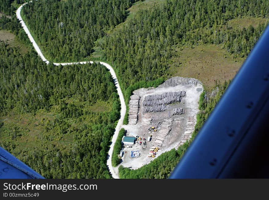 Logs busines in a mountain, aerial view. Logs busines in a mountain, aerial view