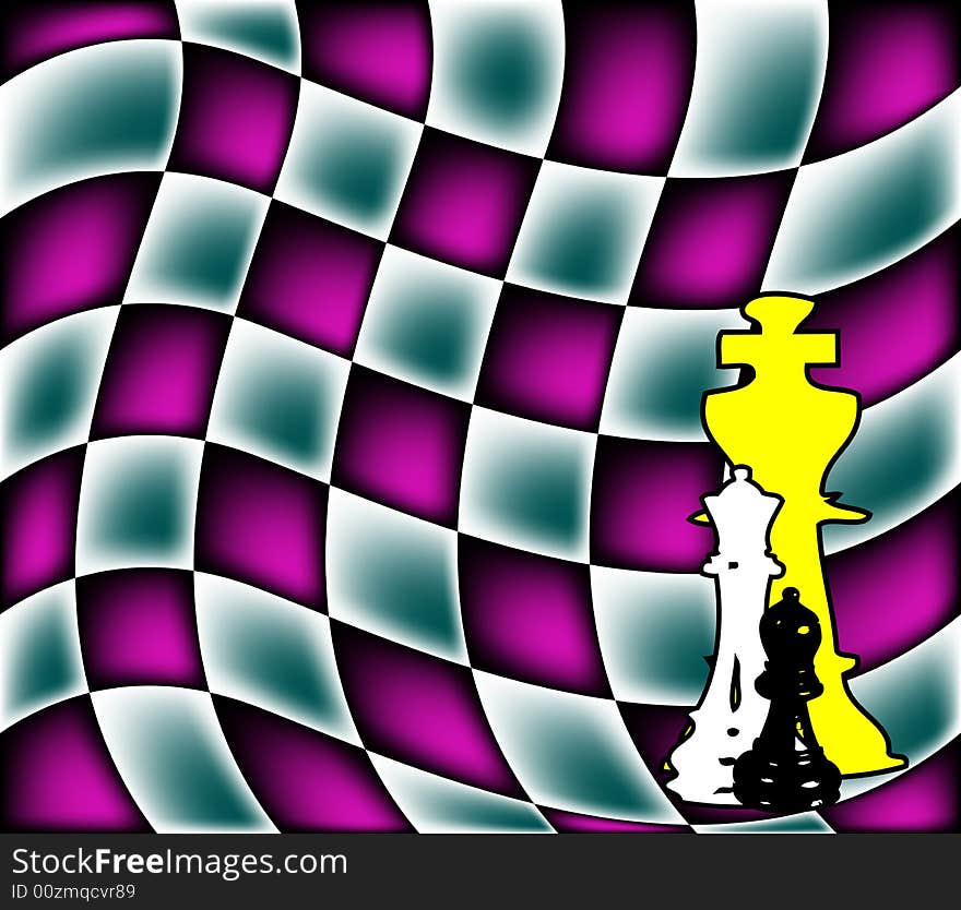 Abstract colored background with distorted squares and chess pieces