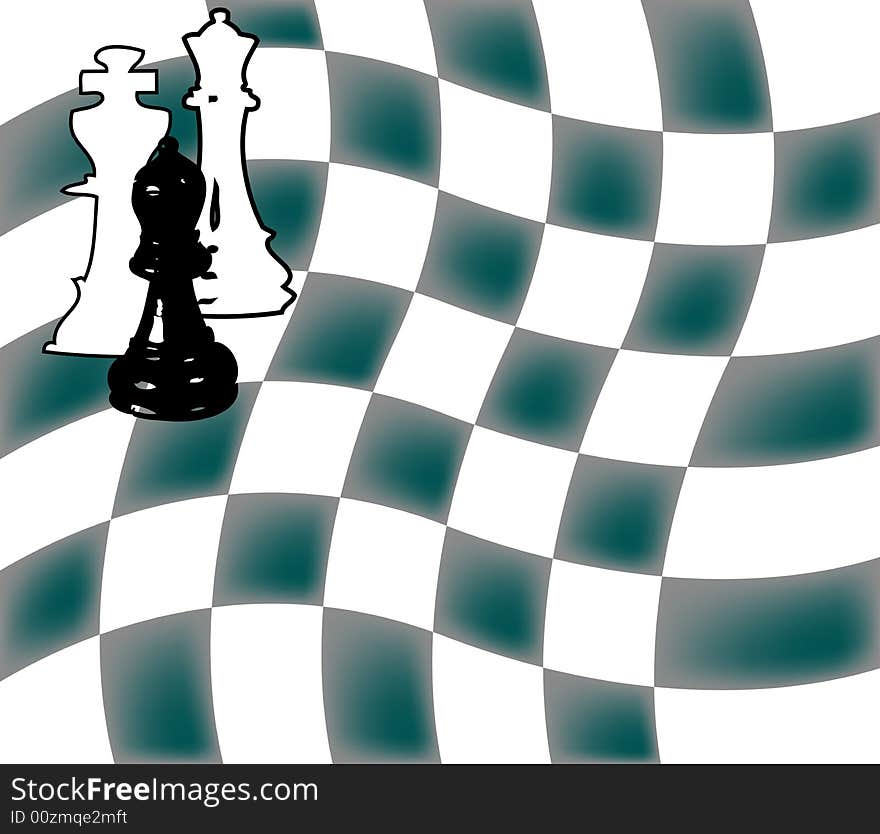 Abstract illustration with chess pieces on distorted squares