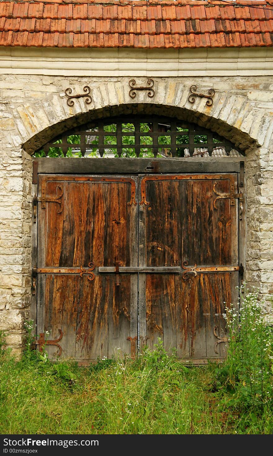 Old wooden gate in a court yard of the old city of Kamenets Podolsk Ukraine