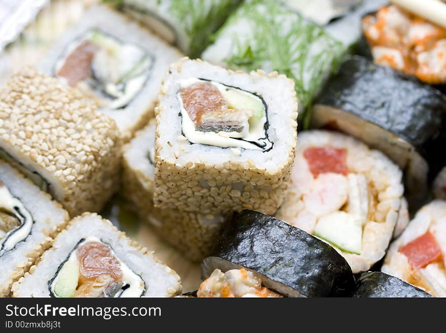 A set of different japanese rolls