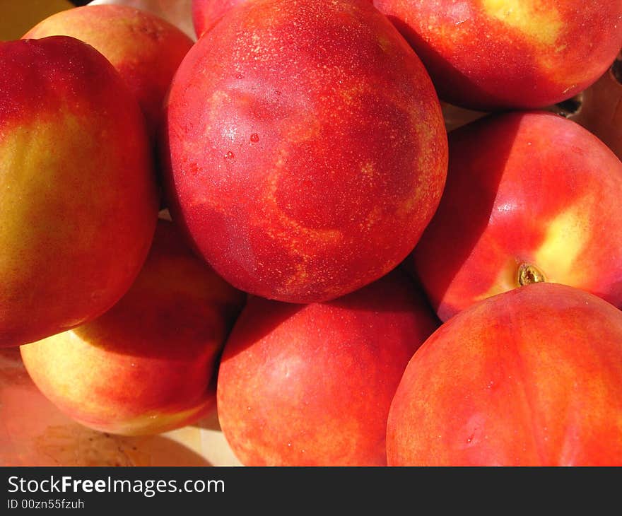 Organic peaches - bunch of peach - red and yellow