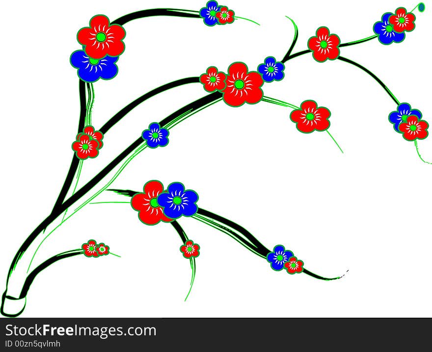 Vector illustration of a red and blue flowers