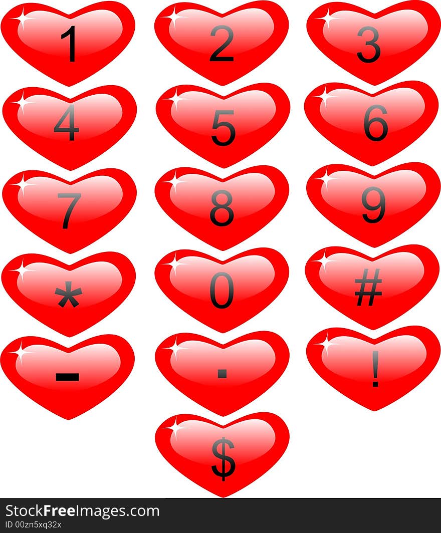 Red buttons heart with numeral