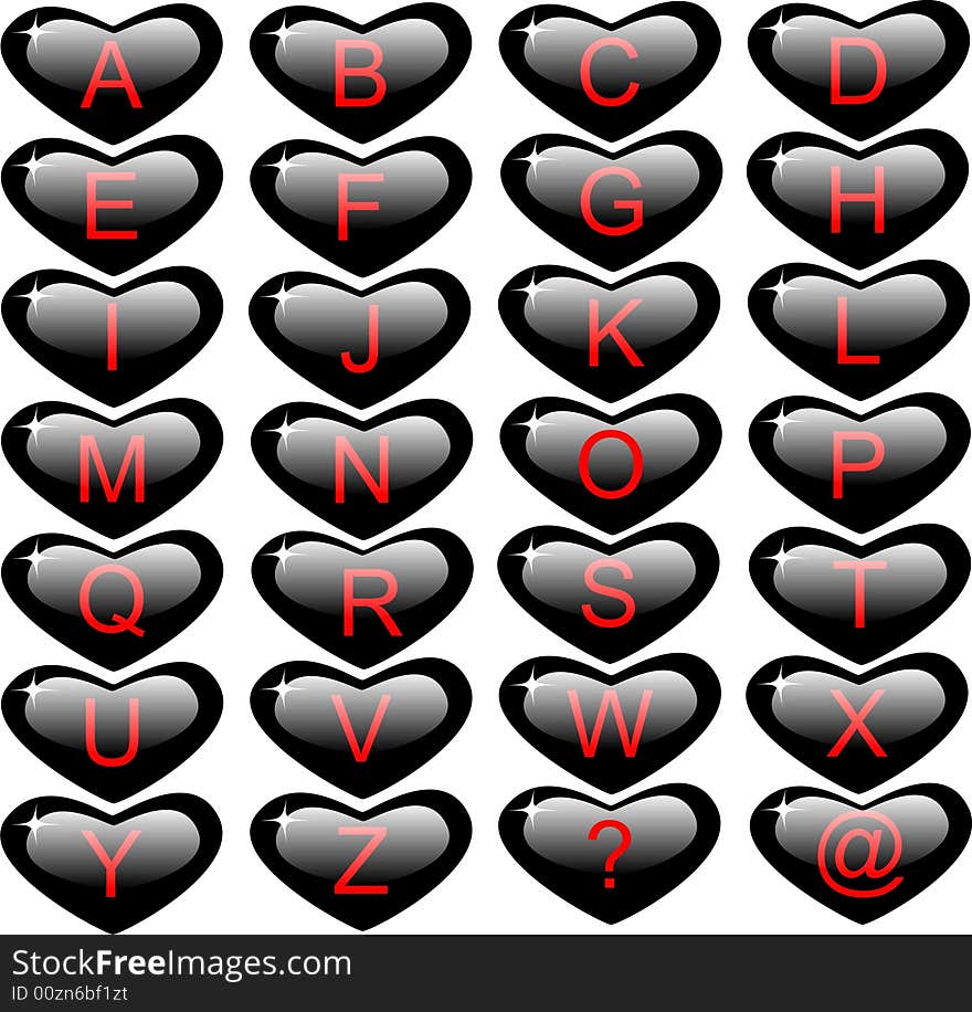 Buttons heart black with red letter