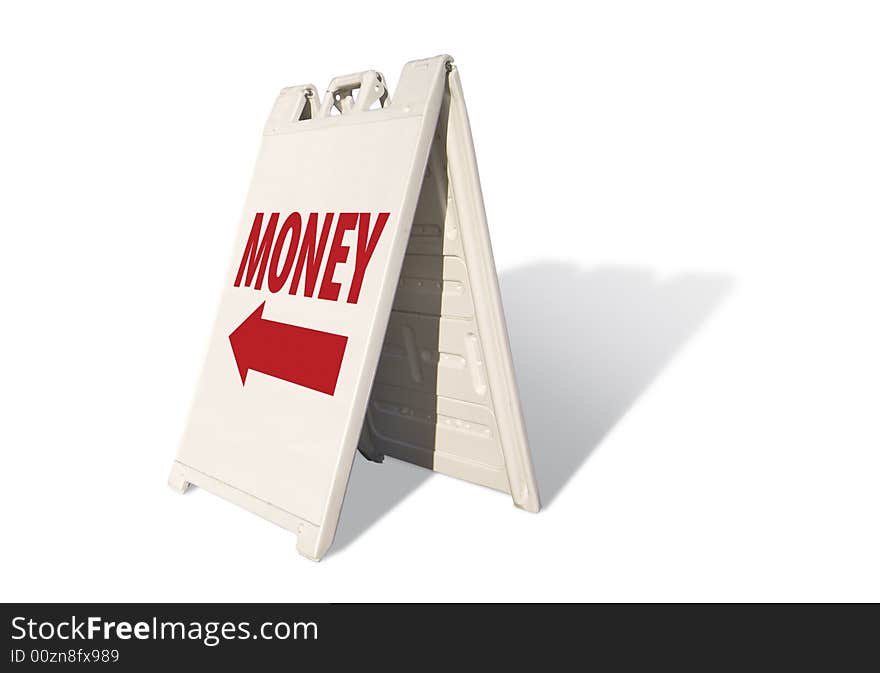 Money Tent Sign Isolated on a White Background.