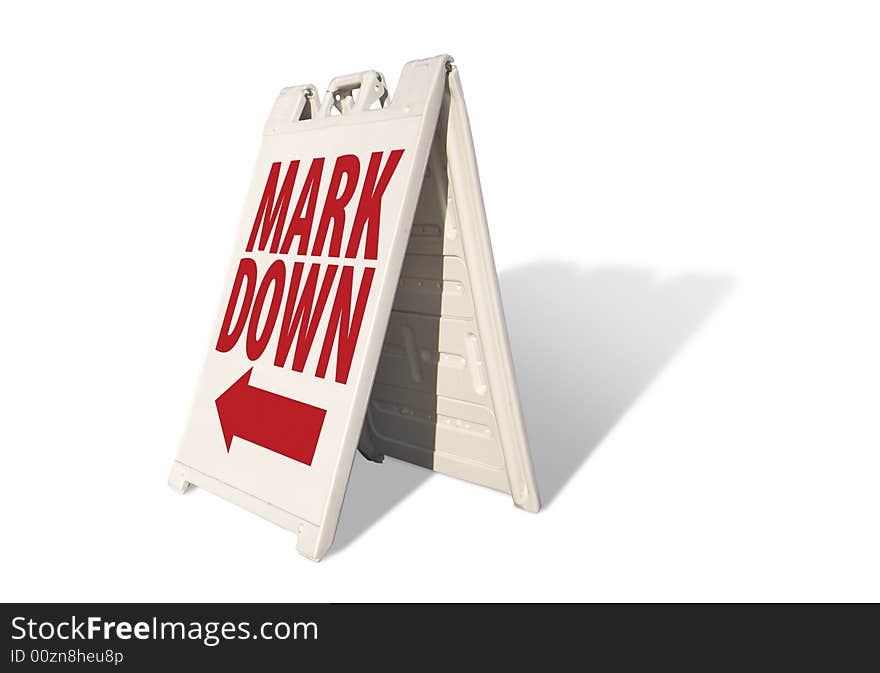 Mark Down Tent Sign Isolated on a White Background.