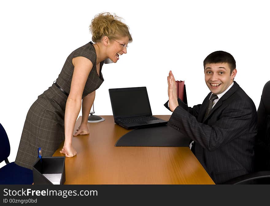 Business woman and businessman in office. Business woman and businessman in office.