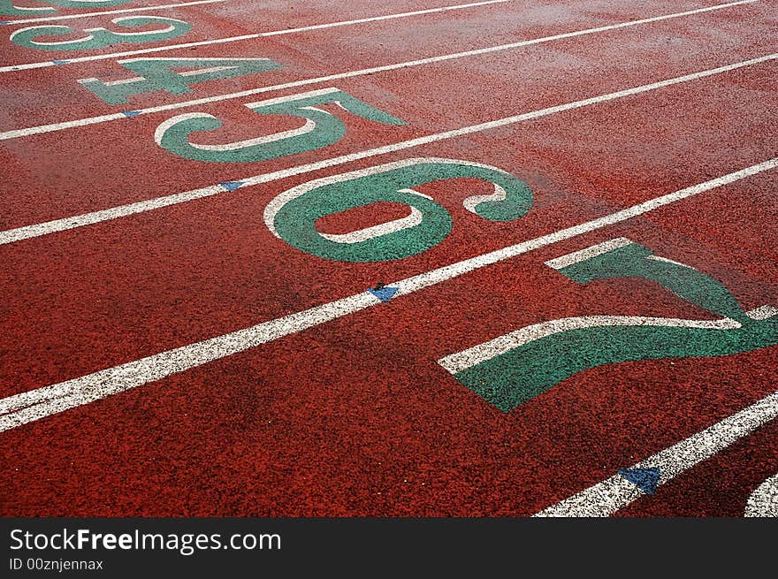 Lanes of a race track with numbers and lines. Lanes of a race track with numbers and lines