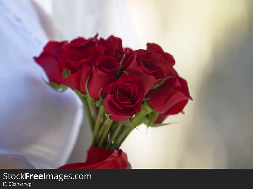 Shallow focus shot of a red rose bouquet. Shallow focus shot of a red rose bouquet