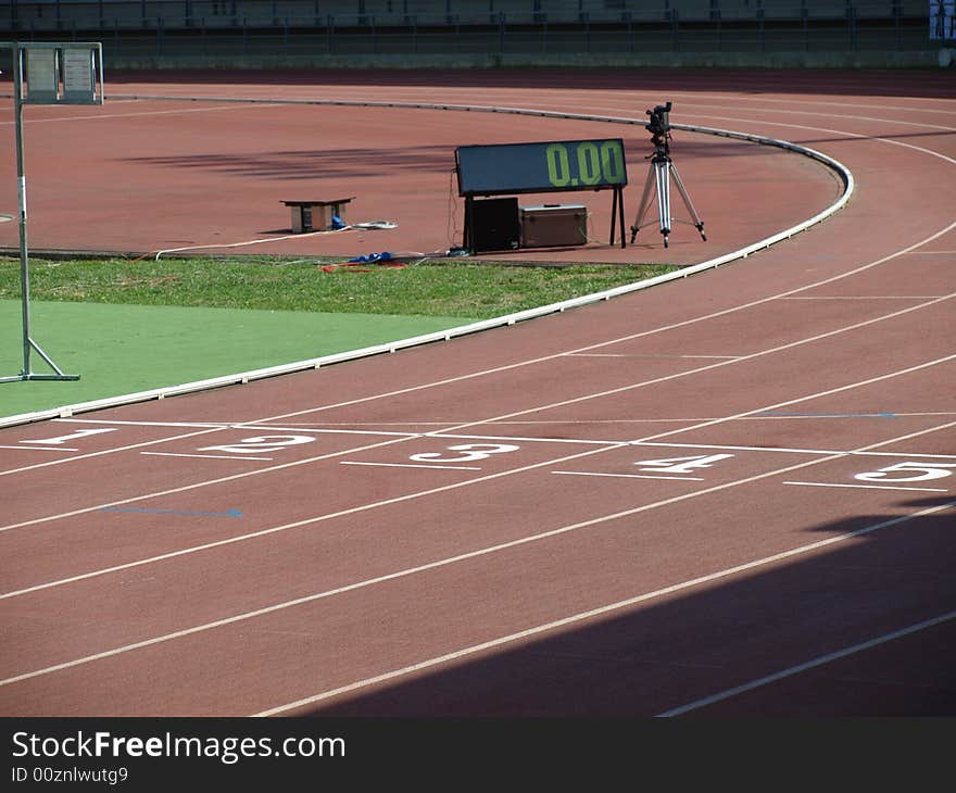 An athletic track in a stadium with counter