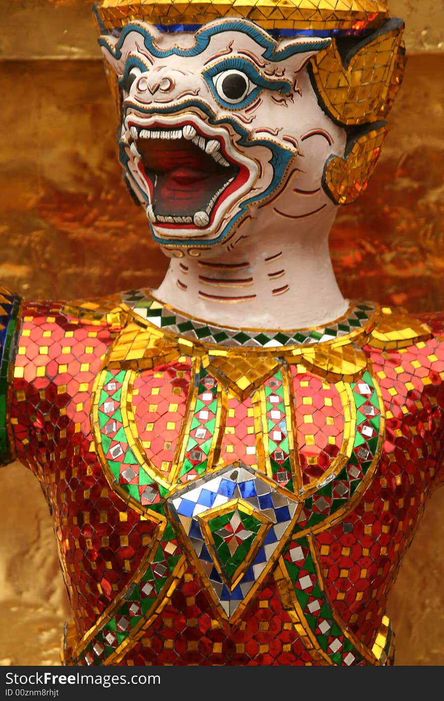 Detail of a Ramakien' statue at Wat Phra Sri Rattana Satsadaram, known as Wat Phra Kaew, The Temple of the Emerald Buddha in Bangkok, Thailand, Asia.