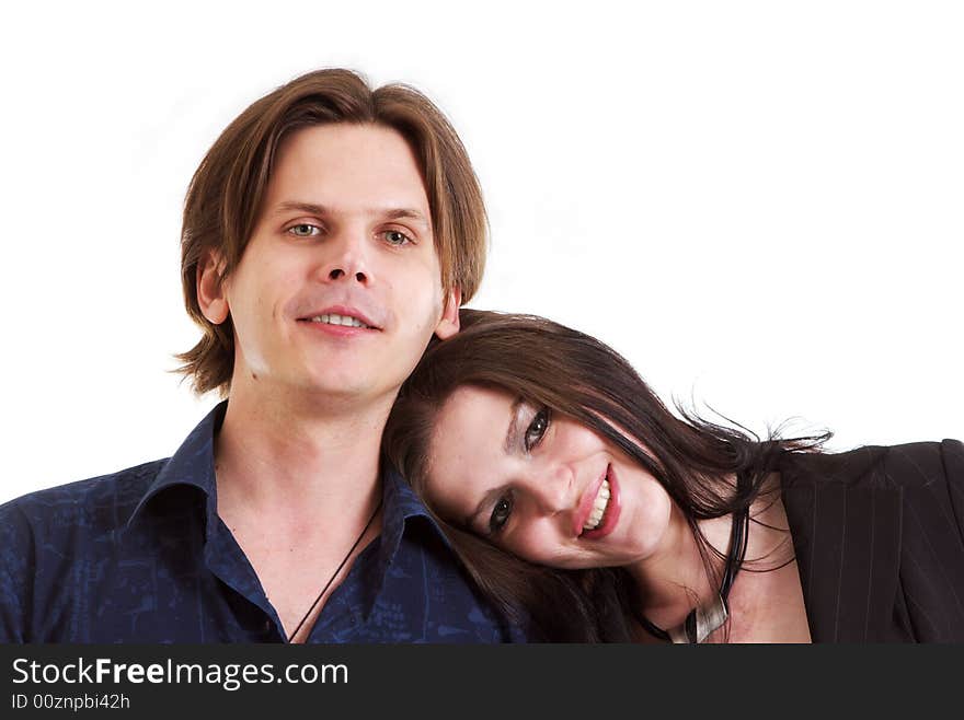 The man and the woman. A portrait on a white background