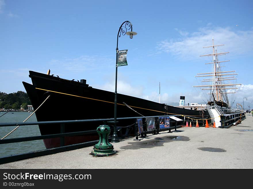 Docked boats at Fisherman's Wharf in San Francisco