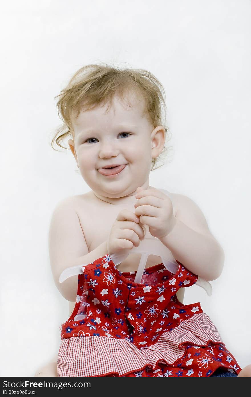 Little girl isolated on a white background