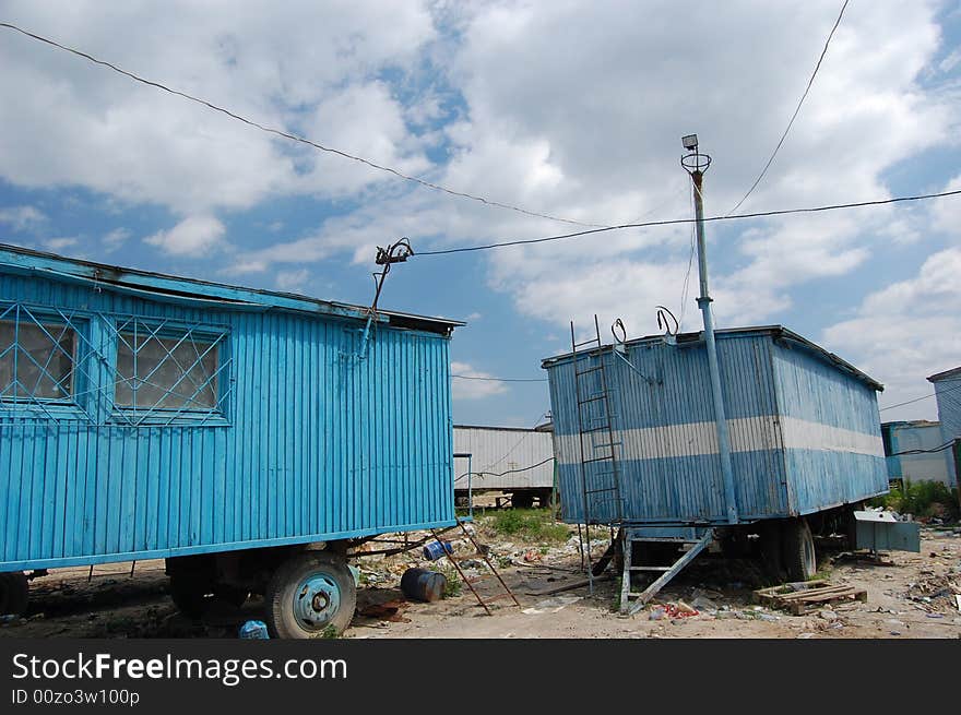 Temporary   houses for worker near construction place. Abandoned. Temporary   houses for worker near construction place. Abandoned