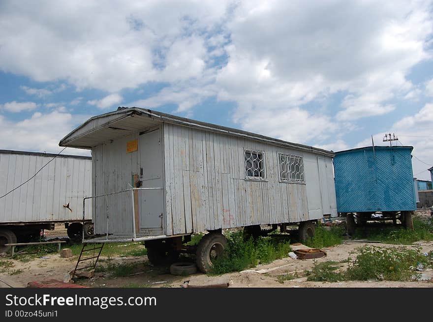 Temporary   houses for worker near construction place. Abandoned. Temporary   houses for worker near construction place. Abandoned