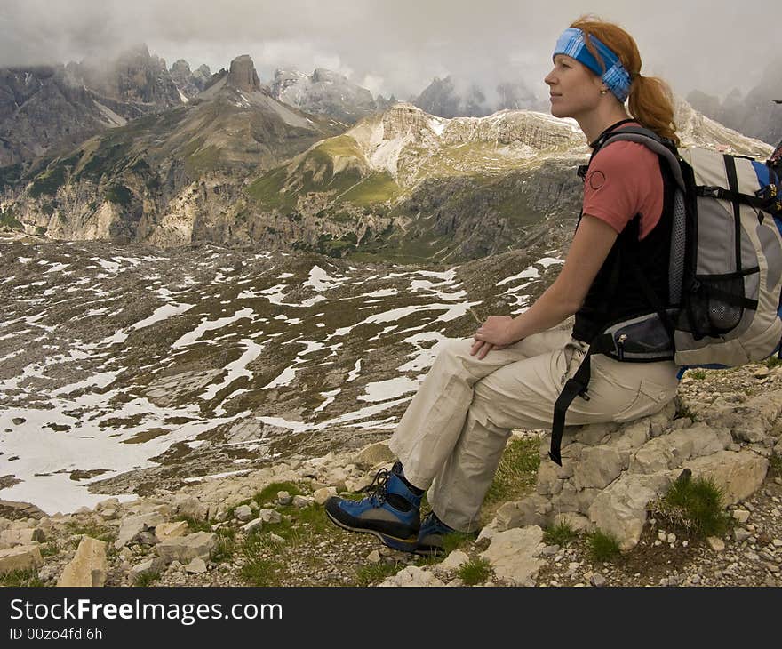 Trekking Woman At Rest