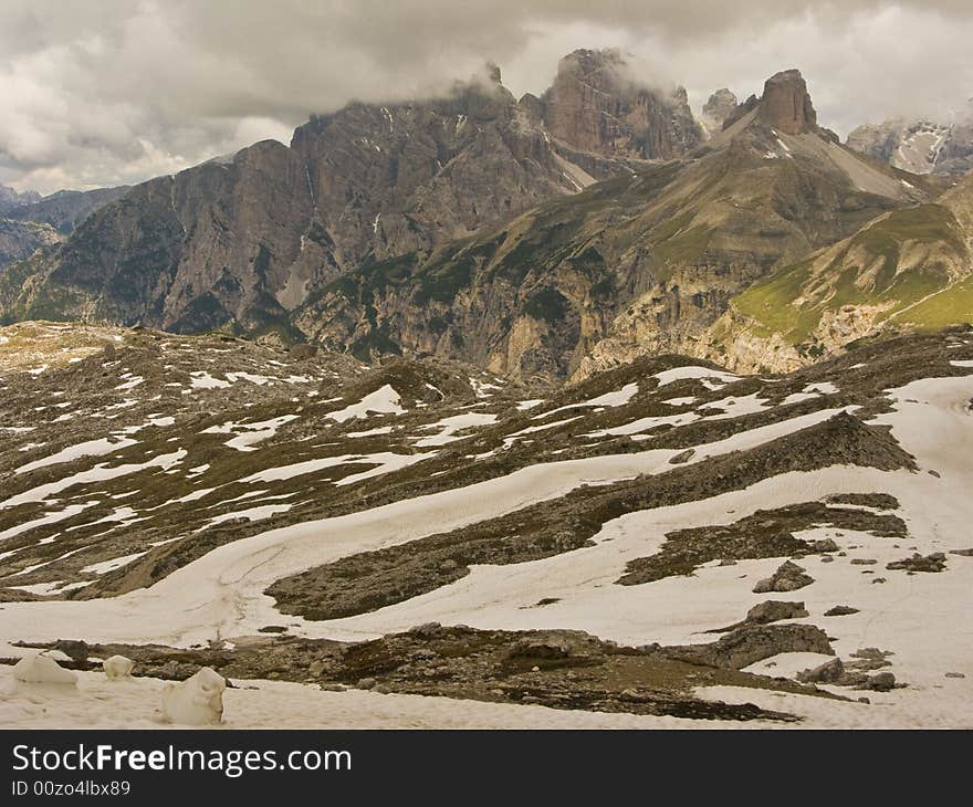 Area of Tre Cimes in Italy, dolomites and one of the tracks around. Area of Tre Cimes in Italy, dolomites and one of the tracks around.