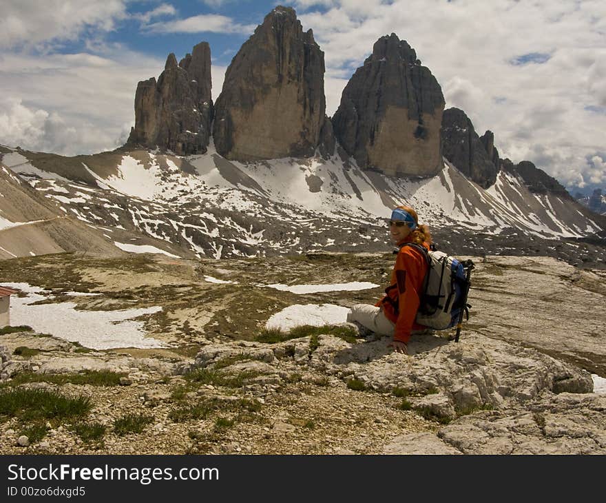 Woman in mountains,Tre Cimes